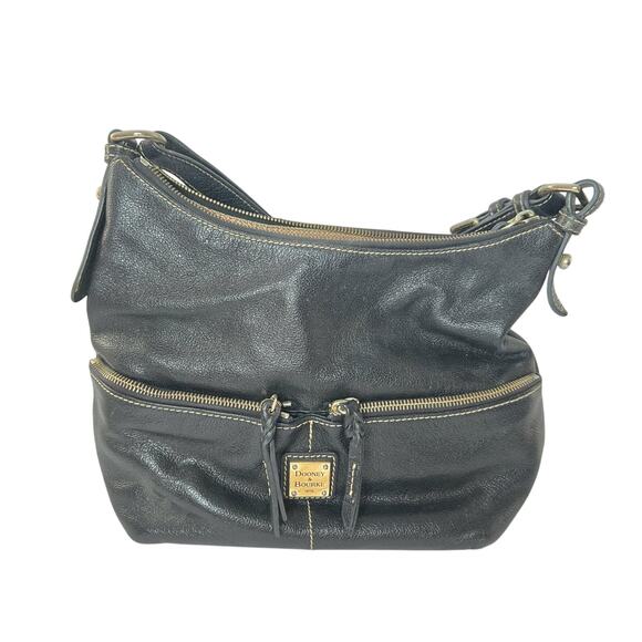 Dooney & Bourke Dillen Vintage Black Hobo Bag Pebbled Leather Front Pockets - Picture 1 of 4